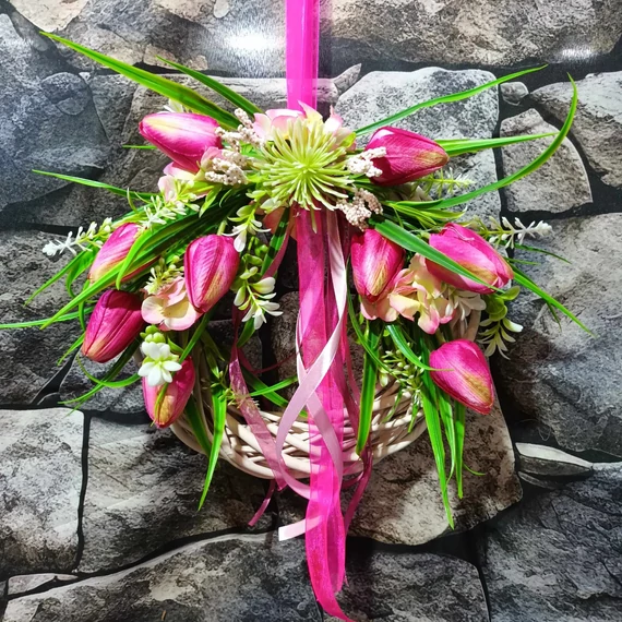 25 cm átmérőjű fonott alapú kopogtató -pink színben
